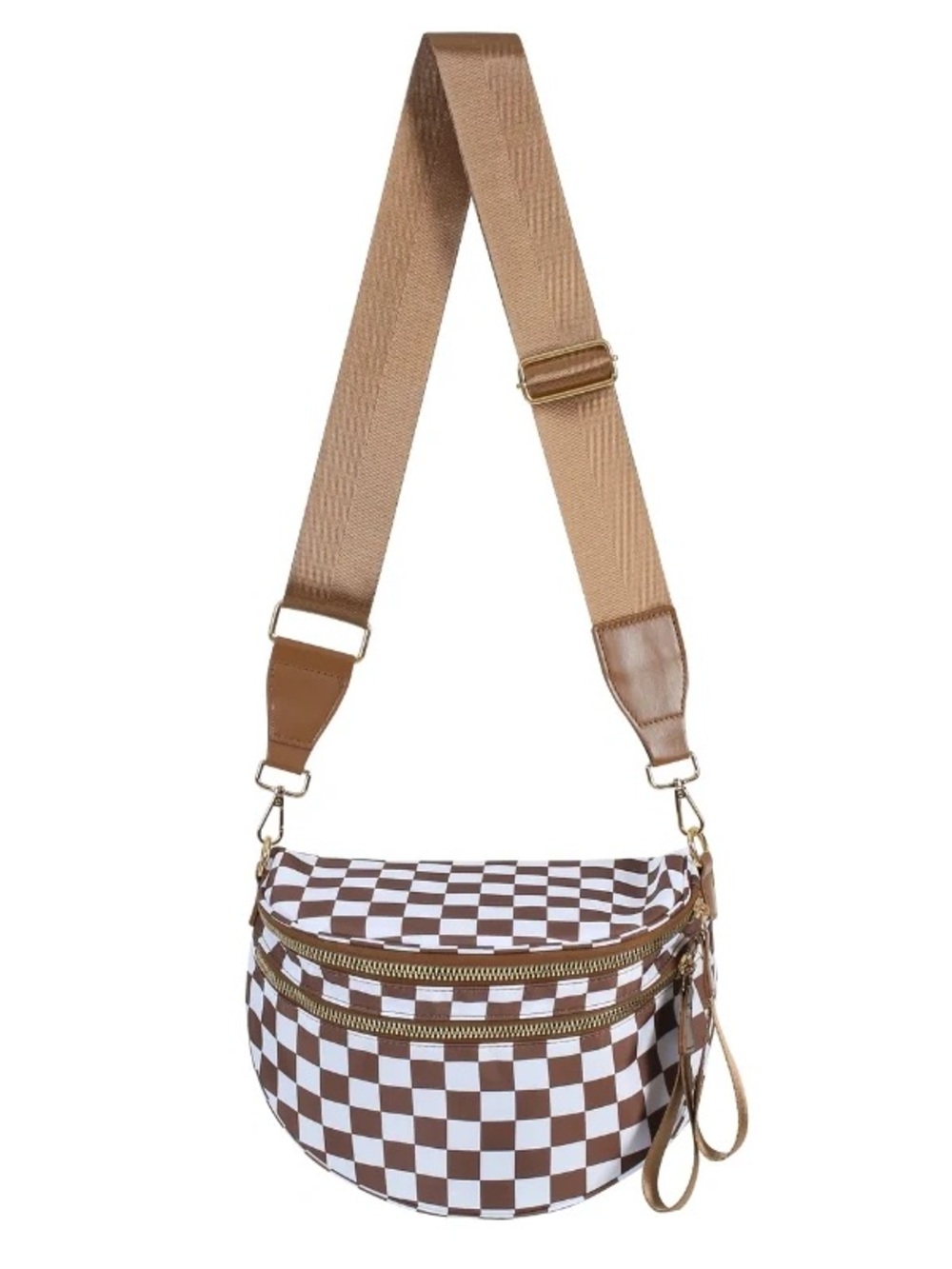 Emmafy Go Free Crossbody Bum Bag in Checkered Brown NWT
